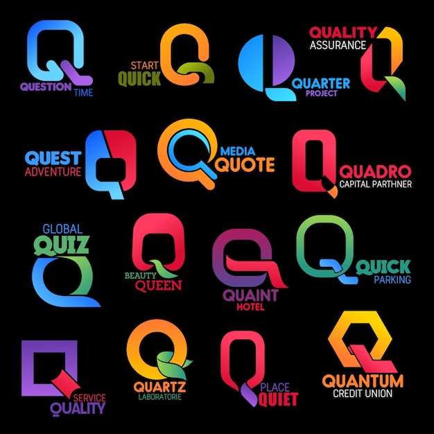 Q の文字の抽象的なアイコン会社とブランド名