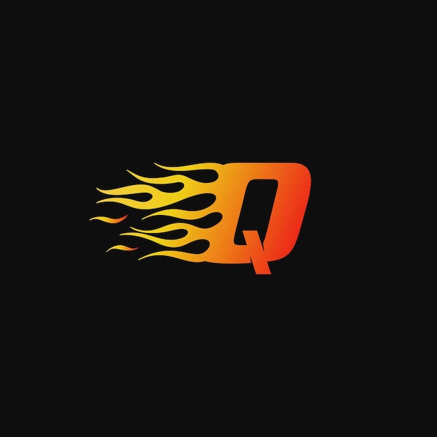 文字 Q 燃える炎のロゴのデザイン テンプレート