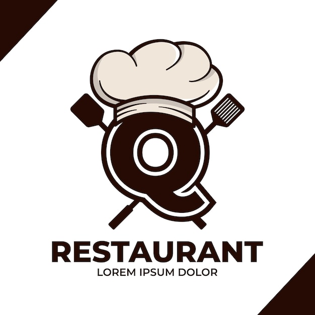 Vector letter q chef hat logo design illustration restaurant cafe logo icon isolated on white background