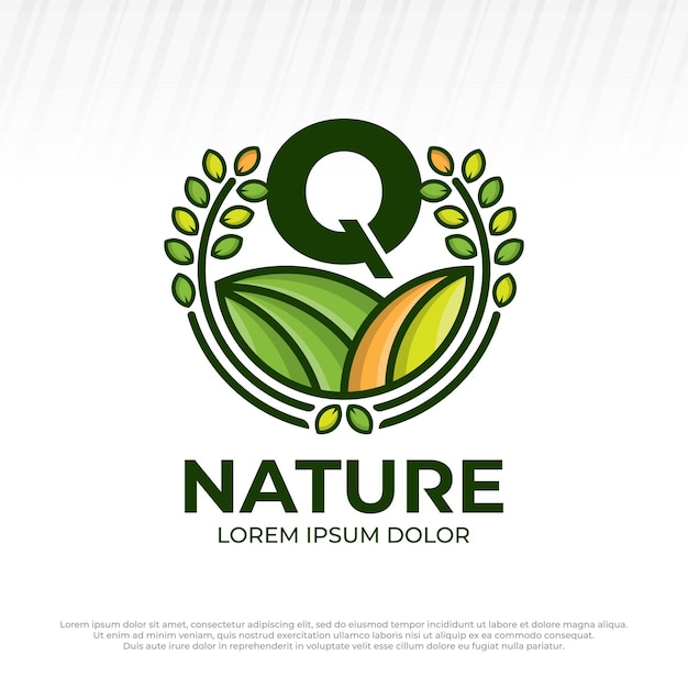 Letter q initial eco green farm circle logo vector vintage icon flat farm logo natural green badge