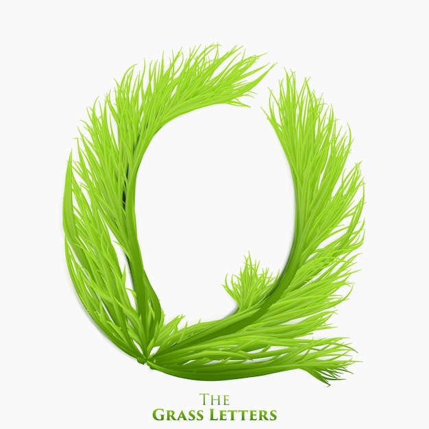 Letter q of juicy grass alphabet. green q symbol consisting of growing grass. realistic alphabet of organic plants. spring and ecology typeset illustration.