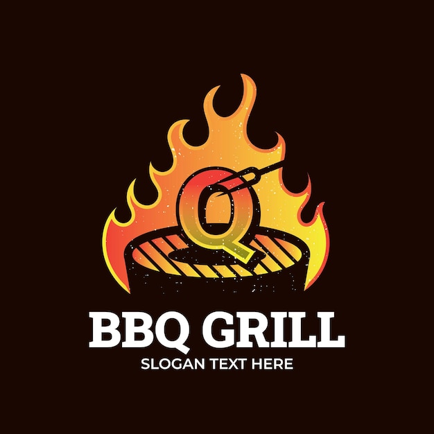 Letter Q logo barbecue logo with bbq logotype and fire concept in combination with spatula vintage