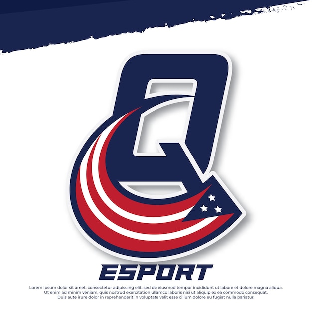 Letter q-logo met het ontwerp van het amerikaanse vlagpictogram schildembleem sport team patriottische vs-vlagvector