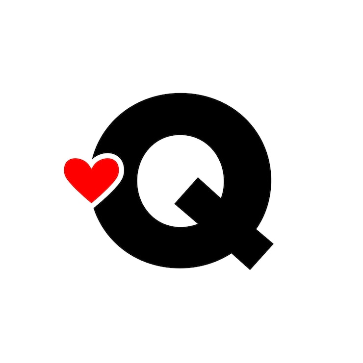 Vector letter q met rood hart monogram q letterpictogram met liefde