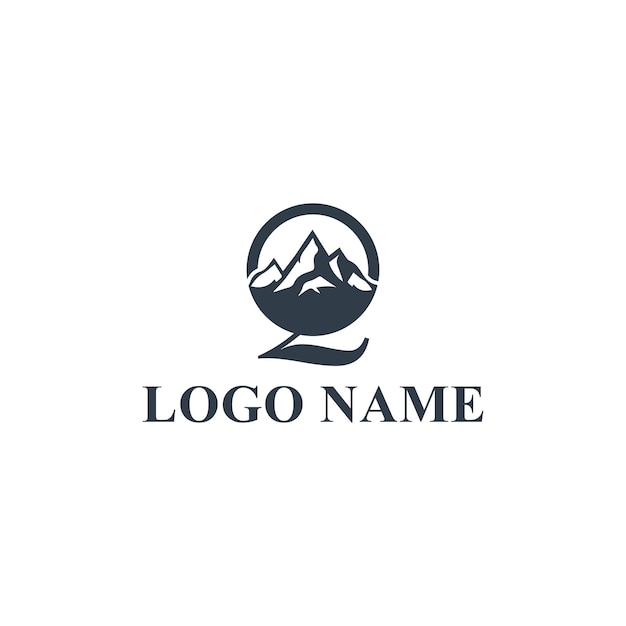文字 Q 山ロゴ デザイン コンセプト テンプレート