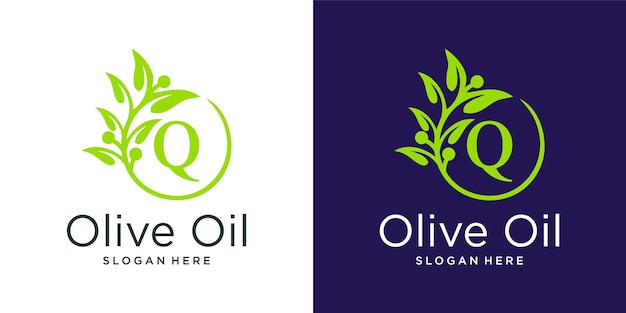 Lettera q modello di progettazione del logo dell'olio d'oliva