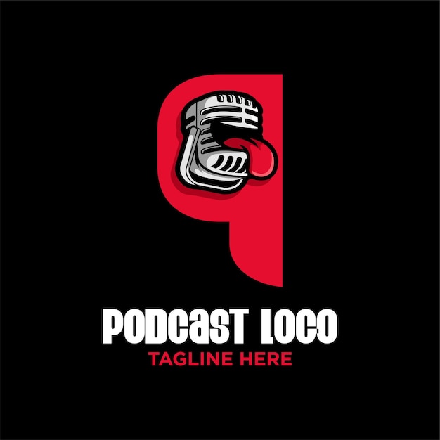 Ispirazione del modello di progettazione del logo del podcast della lettera q, illustrazione di vettore.