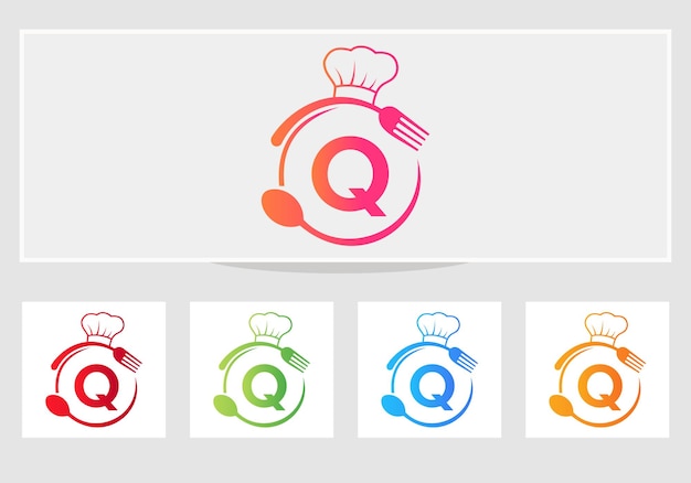 Letter Q Restaurant Logo With Chef Hat, Spoon And Fork Symbol