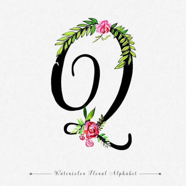 Letter Q  Watercolor Floral Background