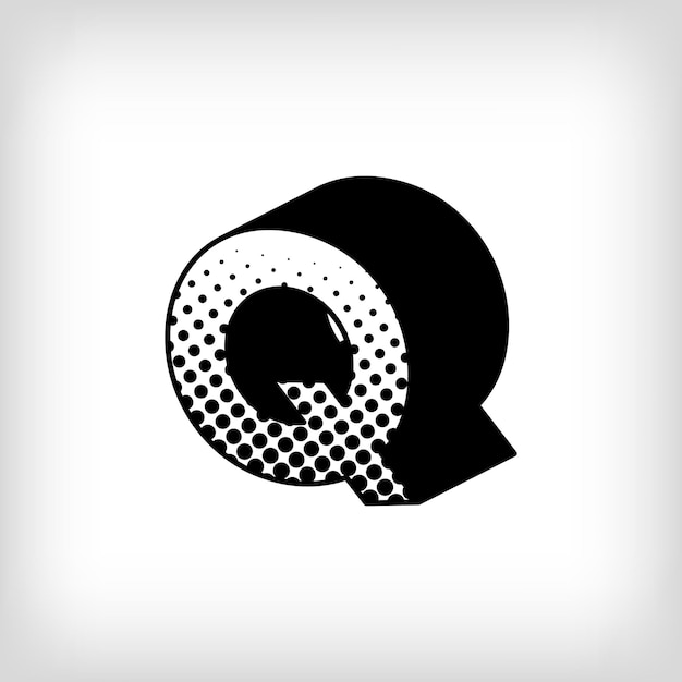 Vector letter q with creative shadow pop art dot design alphabet sign vector modern background