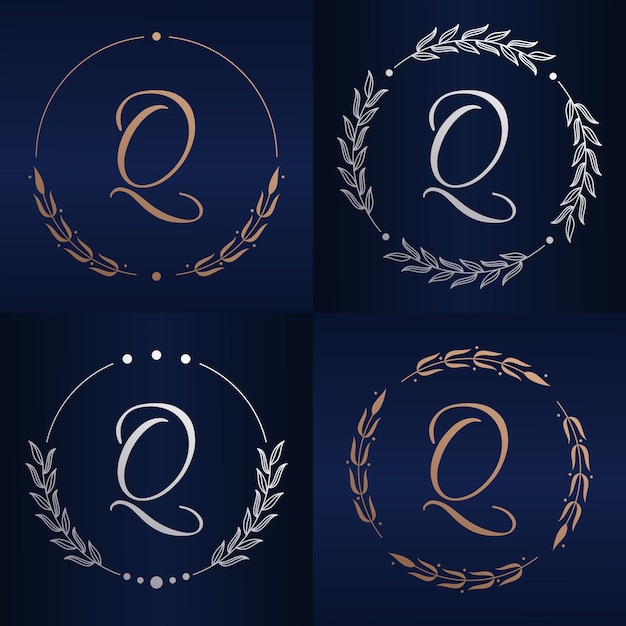 Letter q with floral frame logo template