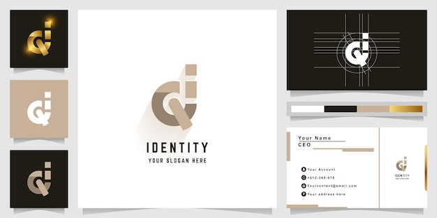 명함 디자인의 Letter Qi 또는 Gi 모노그램 로고