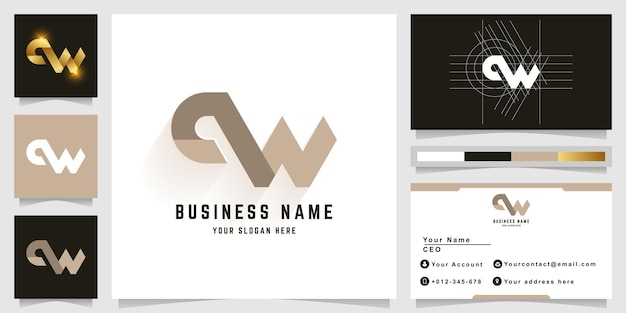 Letter qw or cw monogram logo with business card design
