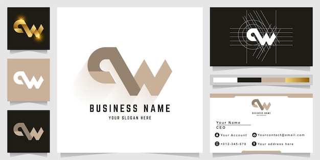 名刺デザインの文字qwまたはcwモノグラムロゴ