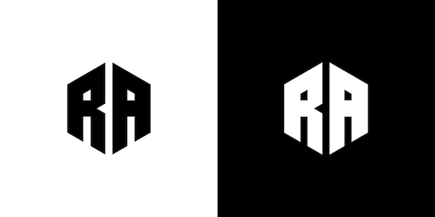 Многоугольник буквы ra шестиугольный минимальный и профессиональный дизайн логотипа на черно-белом фоне