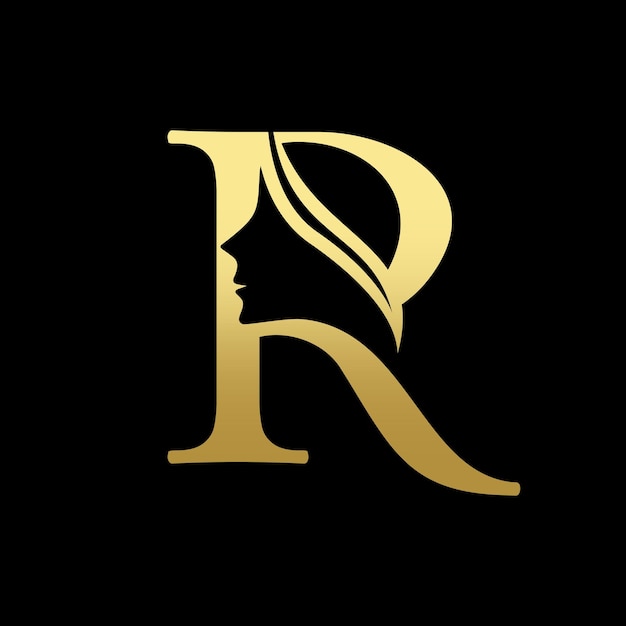 文字 r 美容女性の顔のロゴのデザイン