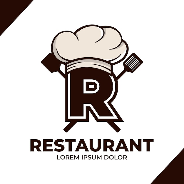 Letter R Chef-kok hoed logo ontwerp illustratie Restaurant café logo pictogram geïsoleerd op een witte achtergrond