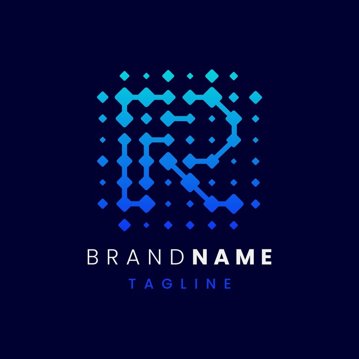 Vector letter r connected dots technology logo design