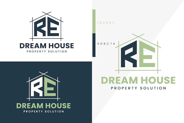 Letter r e monogram logo real estate style premium vector