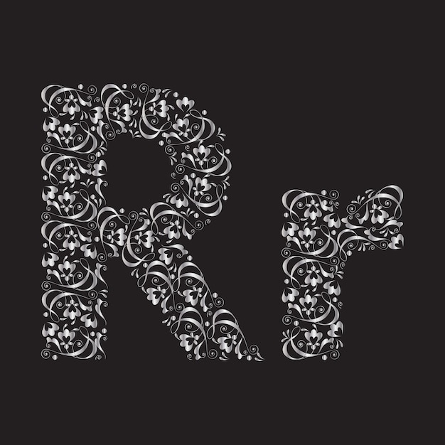 Letter r in floral vignettes