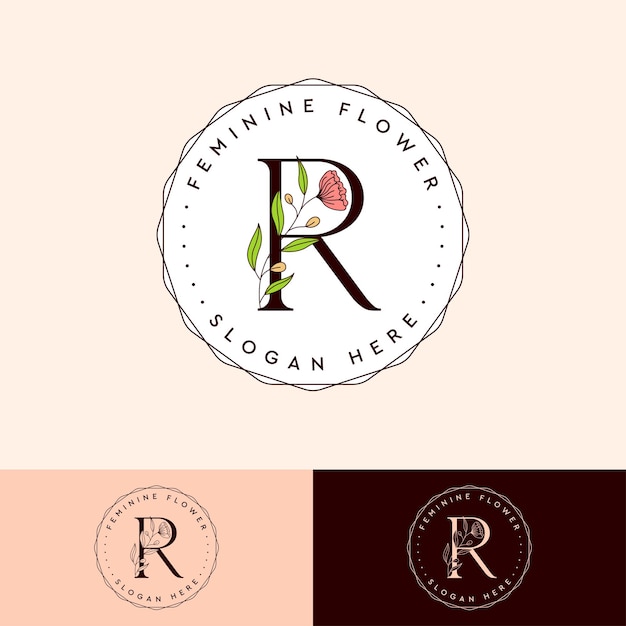 Letter R Flower Feminine botanical logo