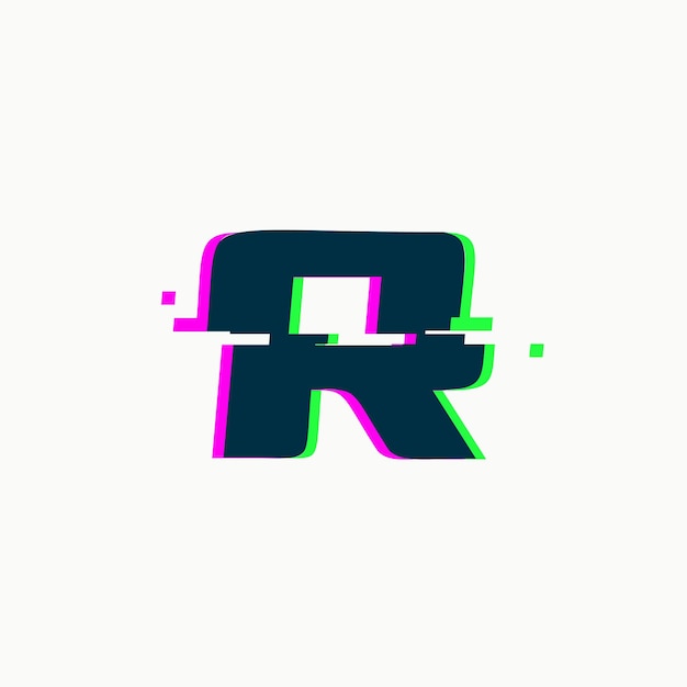 Letter r glitch font vector isolated abstract symbol with digital noise modern design alphabet element on white background