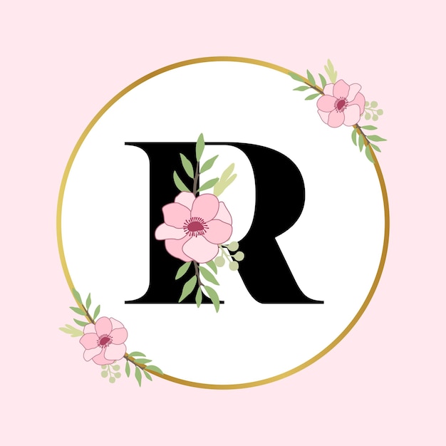 Vector letter r hand getekend bloemenlogo