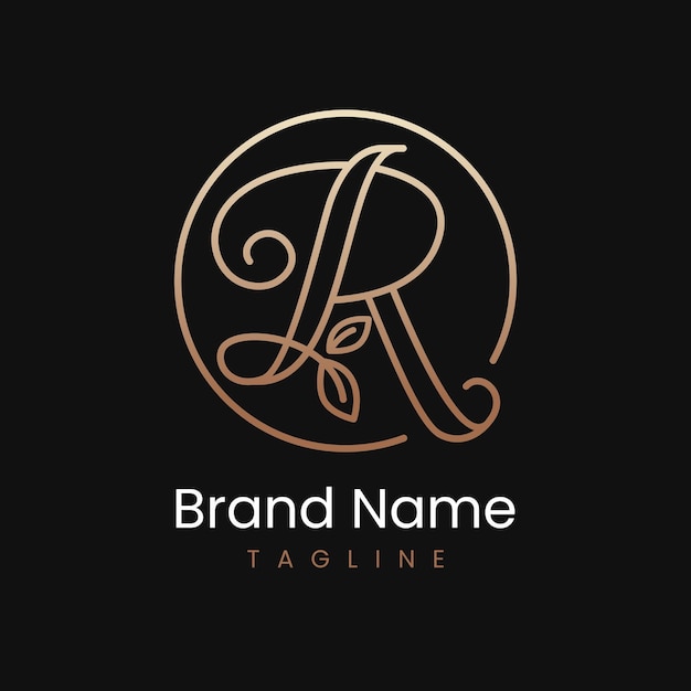 Lettera r foglia elegante design del logo di lusso in cerchio