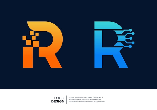 ベクトル r文字のロゴデザインコレクション デジタル技術のための抽象的なシンボル