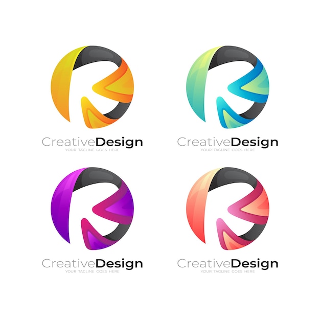 Vector letter r-logo instellen met cirkelontwerp kleurrijke, 3d-stijlpictogrammen