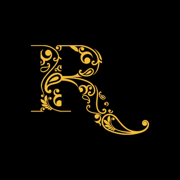 Letter r-logo met traditionele gravure / batik uit indonesië