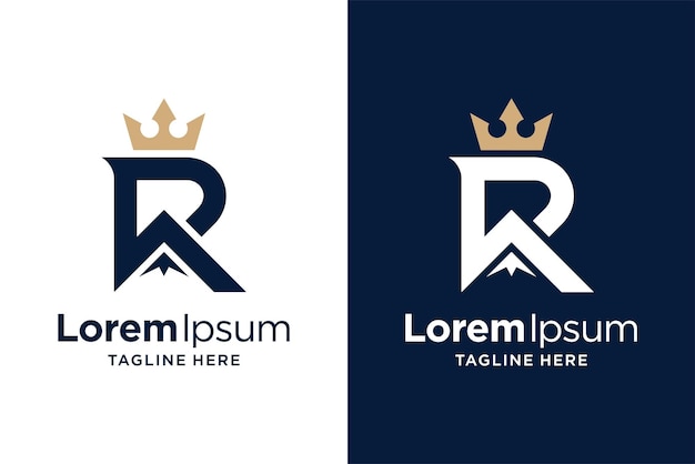 Letter r-logo-ontwerp met berg en kroon