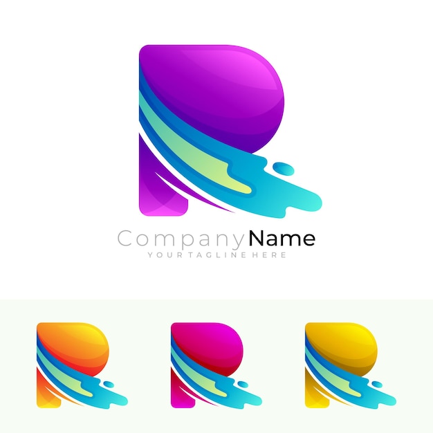 Letter r logo and swoosh design vector, colorful style