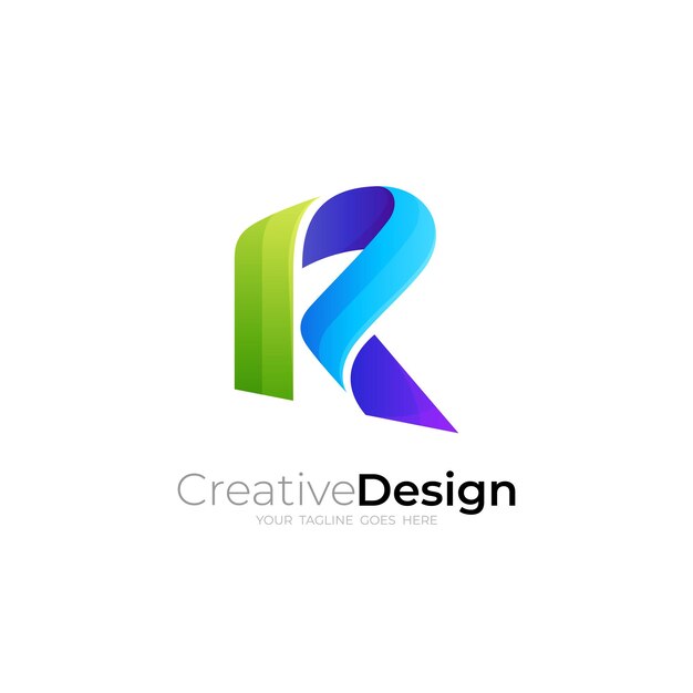3Dのカラフルなデザインのモダンなロゴを備えた文字Rのロゴ