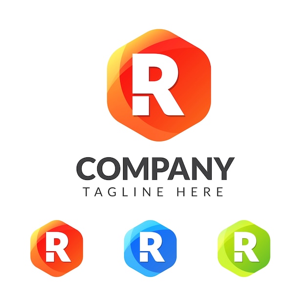 Marchio della lettera r con forma geometrica colorata