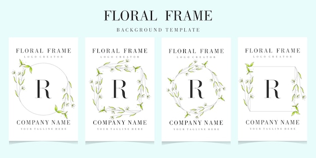 Letter r logo with floral frame background template