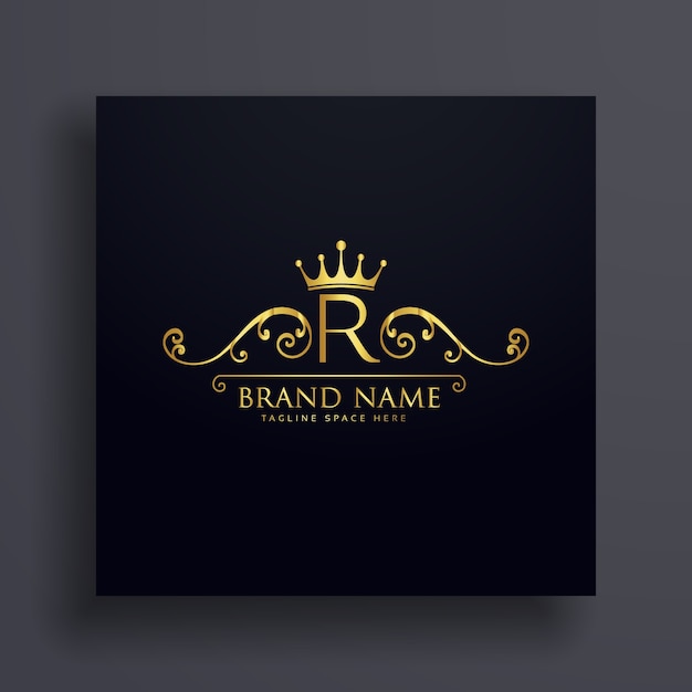 Буквенный логотип R с золотой короной и цветочным декором