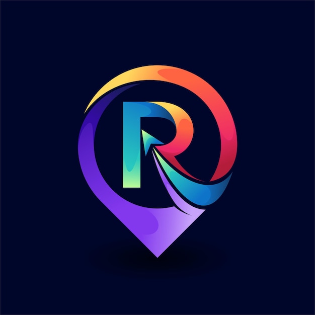 letter R logo with pin location concept