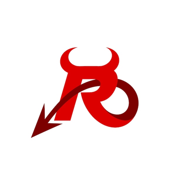 Logo della lettera r con concetto di diavolo rosso