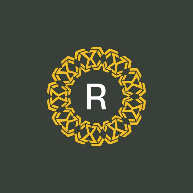 R 文字 メダリオン エンブレム 初期サークル バッジ ロゴ