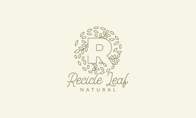 letter R met blad ornament op cirkel luxe modern logo vector pictogram illustratie ontwerp