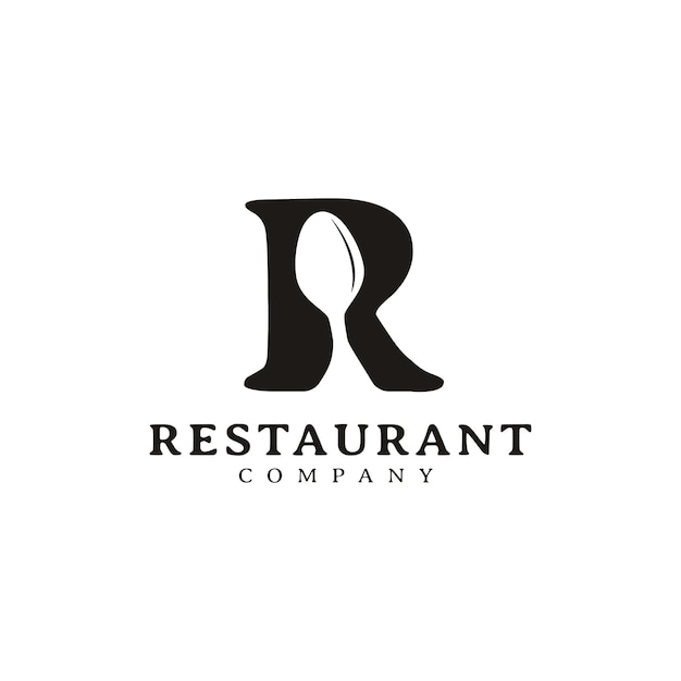 Letter R met lepelillustratie voor restaurantlogo-ontwerp