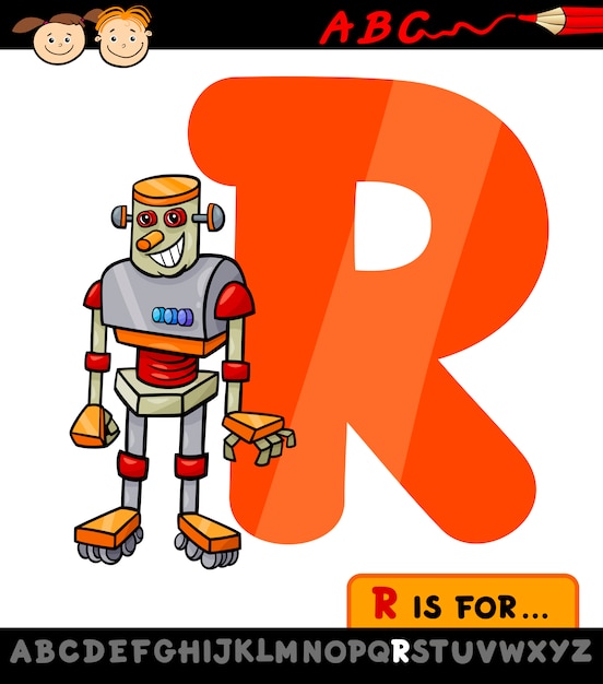 letter r met robot cartoon afbeelding