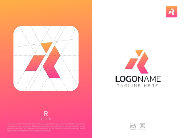 Letter R monogram initiaal logo geometrisch modern verlooprasterlogo