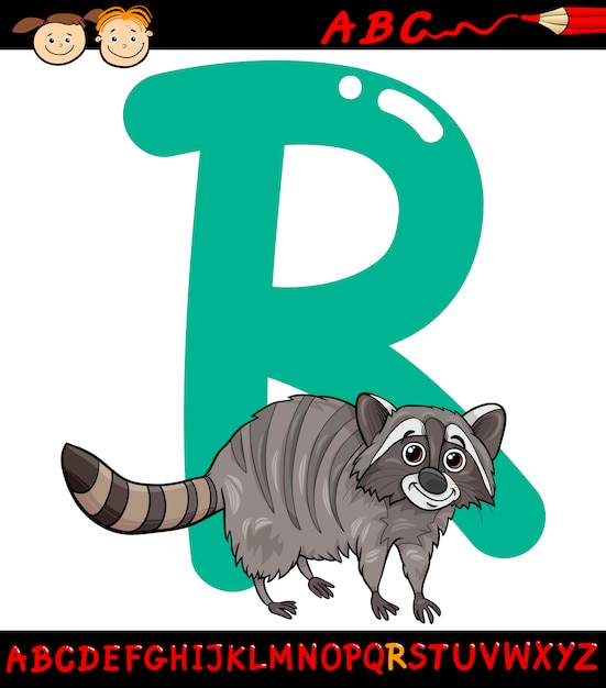 Vector letter r for raccoon cartoon illustration