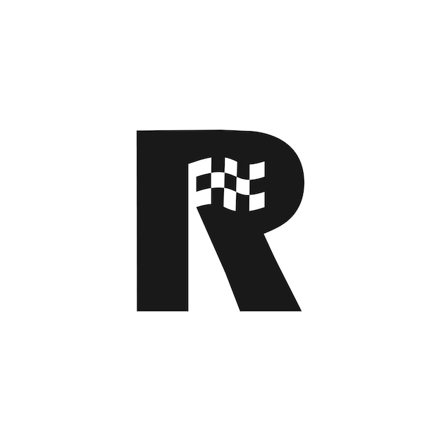 Letter R, Race Logo ontwerpsjabloon met silhouet vlagsymbool