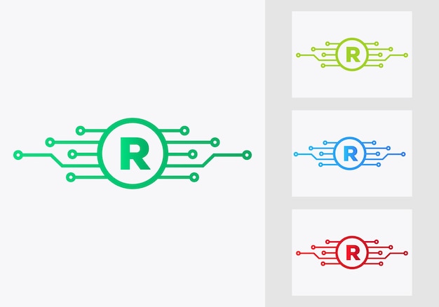 Letter R technologie Logo ontwerpsjabloon. Cyberbeveiligingsteken