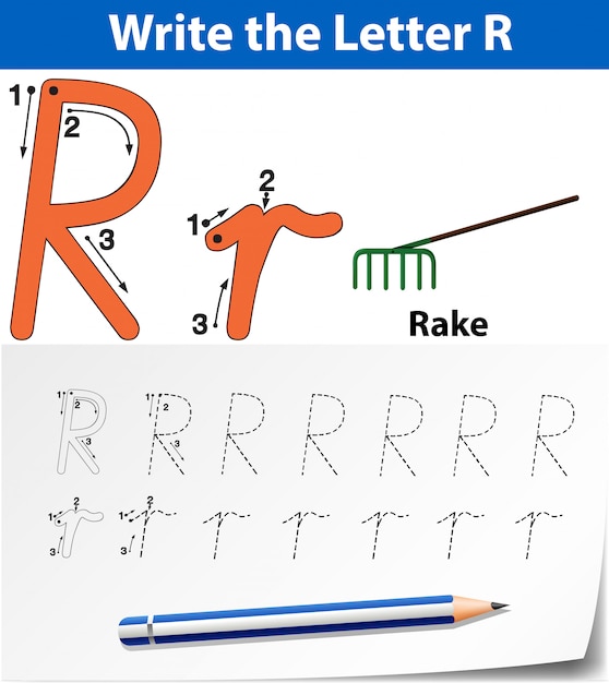 편지 R 추적 알파벳 워크 시트