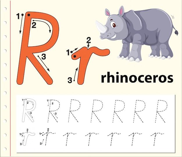 Letter R tracing alphabet worksheets