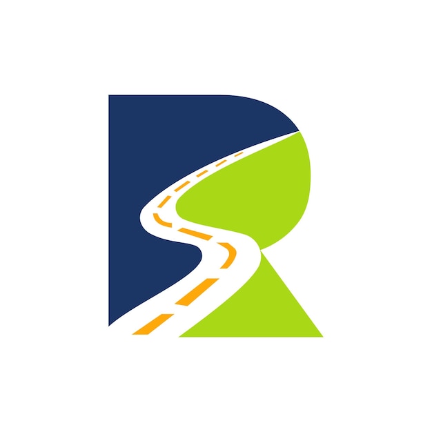 Letter R Transportation Logo Based On Road Path Symbol Vector Template